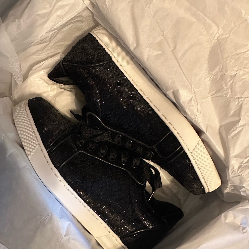 Christian Louboutin Black Glitter Fur Sneakers